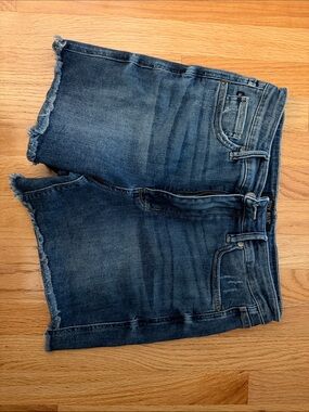 Judy Blue Indigo Boyfriend Denim Shorts with Frayed Hem